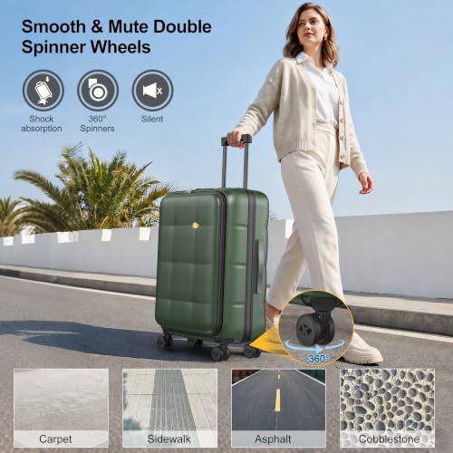 24 Inch Expandable Checked Luggage Hard Shell Suitcase (24 inch / Dark Green)