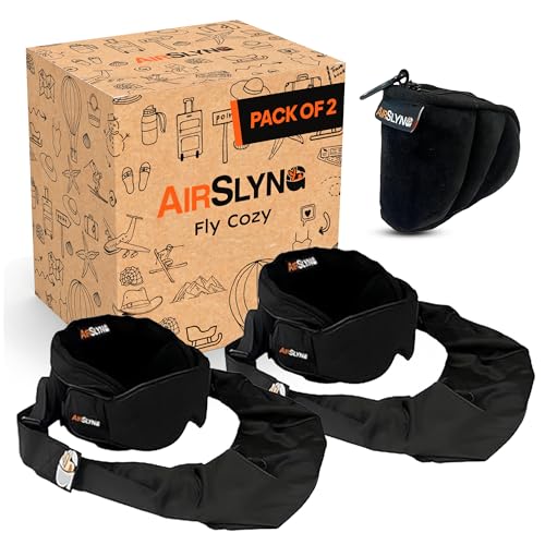 2 Pack 3-in-1 Airplane Sleep Support System - Plane Sleeping Accessories with Memory Foam Long Haul Flight Pillow, Adjustable Travel Eye Mask, and Blanket-Like Body Sling - Fits in Carry On (Standard – 2 Pack)