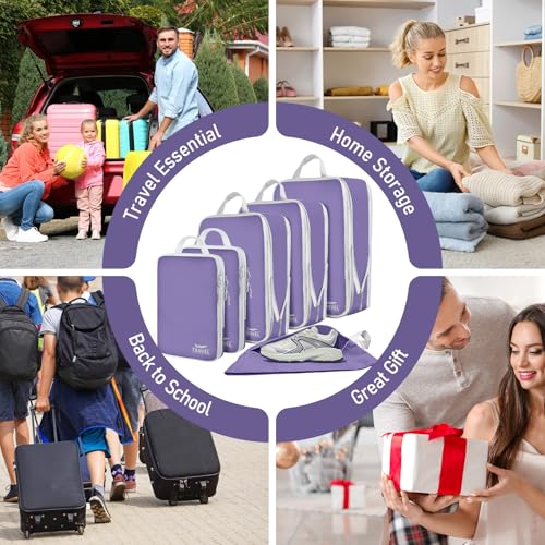 6 Set Compression Packing Cubes (Purple-6pcs / Set of 6)