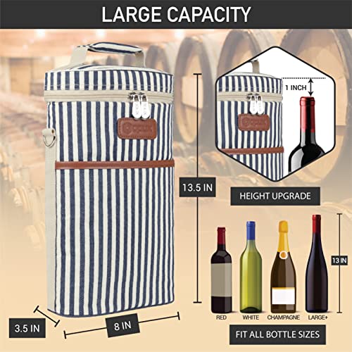 2 Bottle Wine Carrier Tote (Navy Stripes)