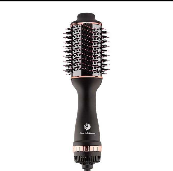LHB 500 Professional Hot Air Brush, Round Styling Brush Hair Dryer, 2-in-1 Blowout Brush with Rose Gold Accents, Black