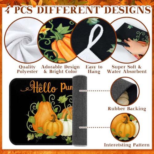 10 Pcs Fall Pumpkin Kitchen Decor Set Black Kitchen Rugs Set (Green, Black / Fresh)