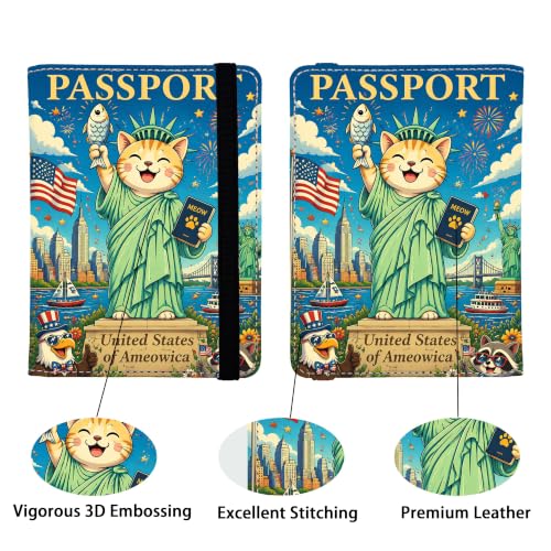 US Cat Passport Holders Leather Passport Wallet for Travel Essentials (US Cat / One Size)