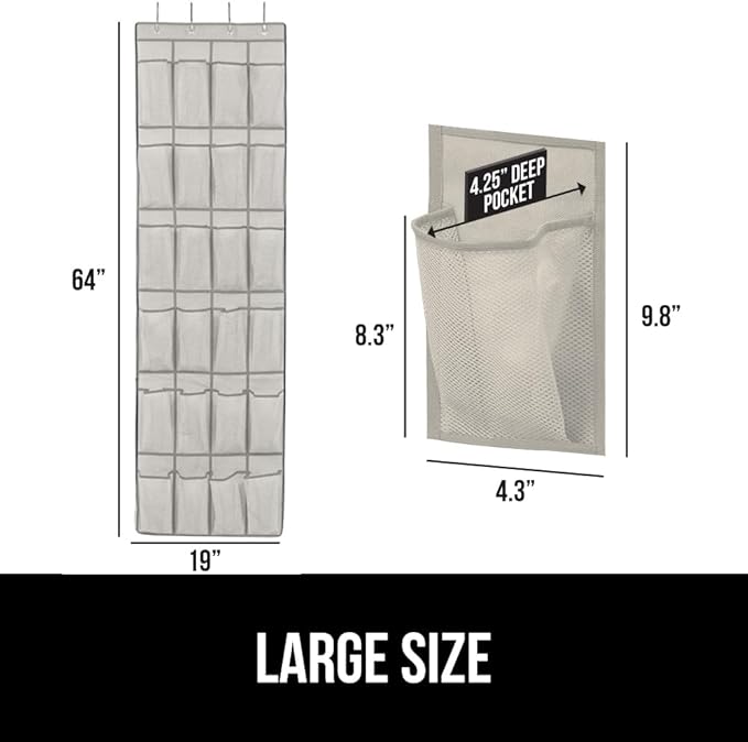GORILLA GRIP Over the Door Shoe Organizer, 24 Large Breathable Mesh Pockets - Image 6