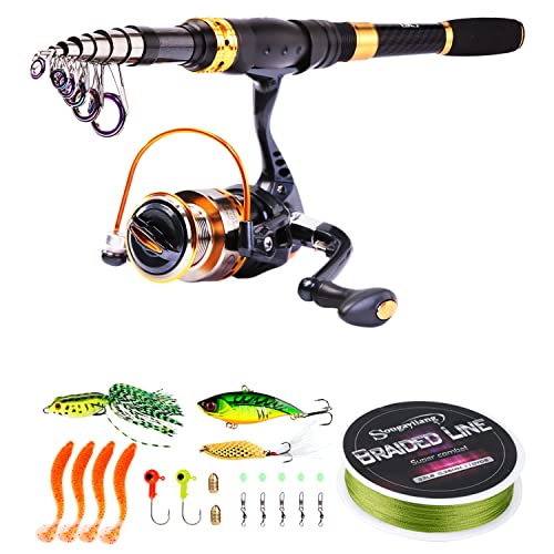 Fishing Rod Reel Combos Carbon Fiber Telescopic Fishing Pole with Spinning Reel Fishing Line Lures Fishing Gear Accessories for Travel Saltwater Freshwater Fishing (Fishing Full Kit / 8.86 ft)