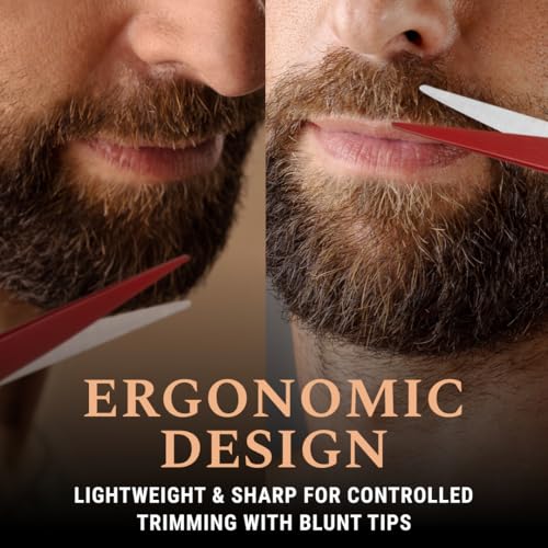 5" Beard & Mustache Scissor with Combs for Men (True Red)