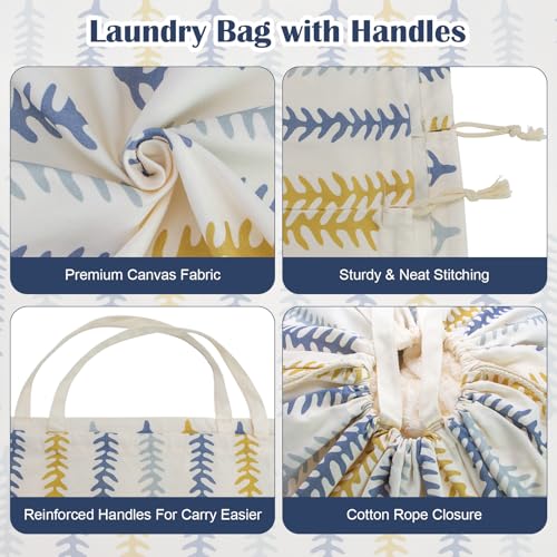 Thick Canvas Laundry Bag with Handles & Drawstring 30"Wx35"H (Fishbone L+ / L+ 30"Wx 35"H┃1 Pack)