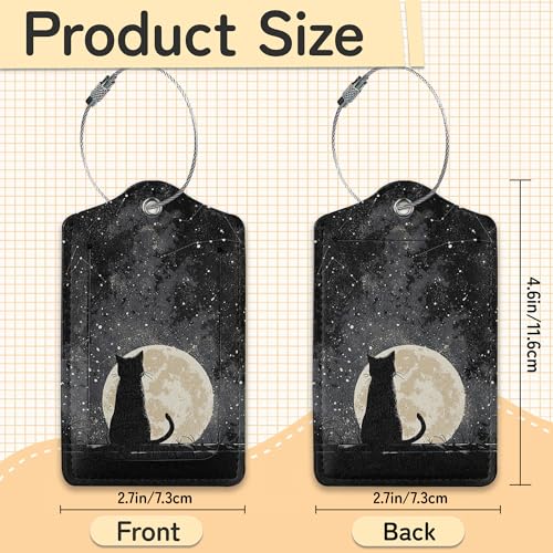 3 Pack Black Cat Luggage Tags for Suitcases (Black Cat Moon Night)