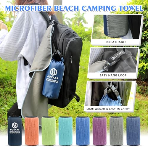 2 Pack Microfiber Camping Towels (Grey / L: 48" x 28"+24" x 12")