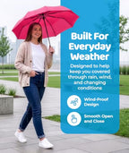 Windproof Compact Umbrellas for Rain (E. Pink (1 Pack))