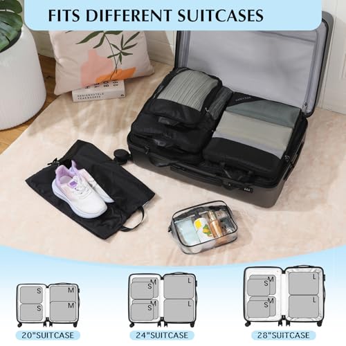 Compression Packing Cubes for Travel (Mesh/Black / 7 Set)