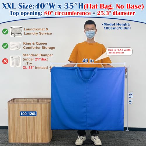 Laundry Bag with Handles & Drawstring Closure (Blue,1pc XXL / XXL 40"Wx35"H┃1 Pack)