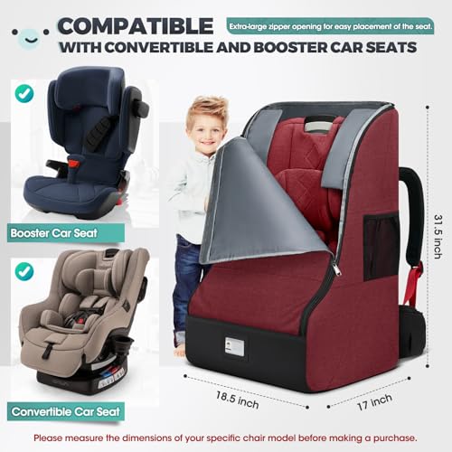 Padded Car Seat Travel Bag for Airplane Car Seat Backpack (Red&Black)