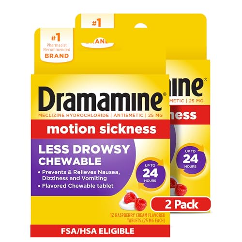 Motion Sickness Less Drowsy Raspberry Cream Chewable (12 Count (Pack of 2))
