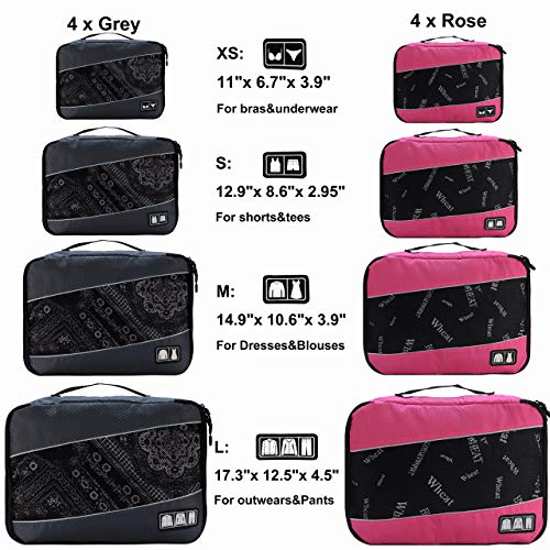 8 Set Packing Cubes (8 set - Grey/Rose)