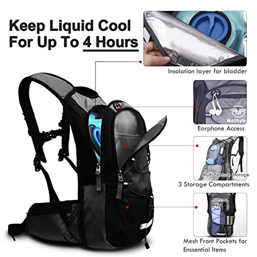 Insulated Hydration Backpack Pack with 3L BPA Free Leak Proof Water Bladder (Black)