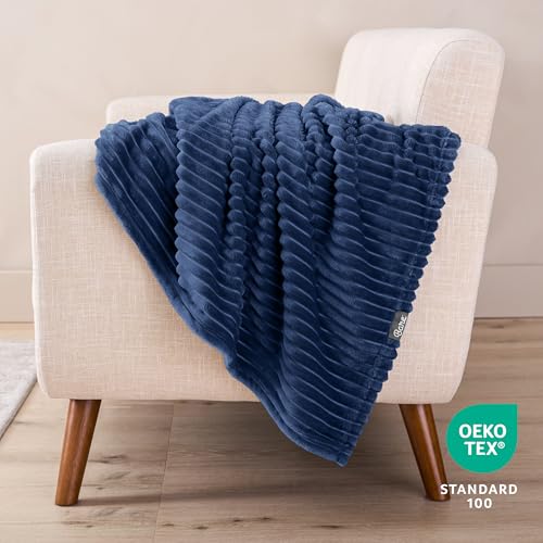 Fleece Blanket Luxury Microplush (Twin/Twin XL / 37 - Ribbed Dark Blue)