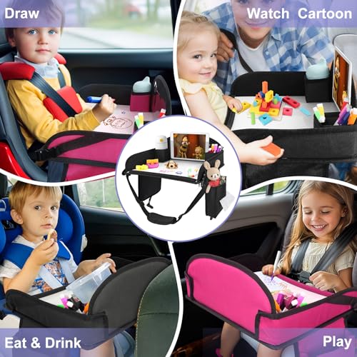 Toddler Car Seat Travel Tray FOR Road Trip Activities (2Black+1Pink)