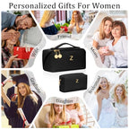 Initial Makeup Bag Personalized Gift for Women Teen Girls (Black / Z)