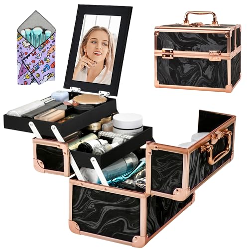 Makeup Train Case (Rose Gold Black)