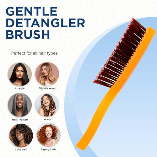 GION2O Neon Orange 6.25 inch Gentle Touch Detangler Hair Brush for Men and Women. Soft Bristles for Sensitive Scalp. Wet and Dry for all Hair Types. Scalp Massager Brush Stimulate Hair Growth (Small / Orange)