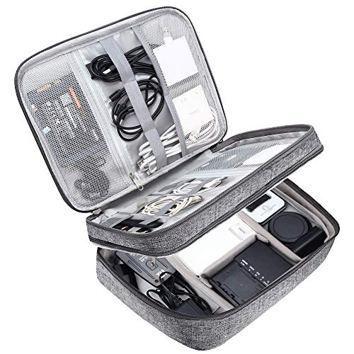 Electronic Bag Travel Cable Accessories Bag Waterproof Double Layer Electronics Organizer Portable Storage Case for Cable (Grey)