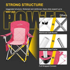 Oversized Padded Camping Chair 2 Pack 350 LBS Capacity Heavy Duty Quad Chair with Lumbar (Pink / Twin Pack)