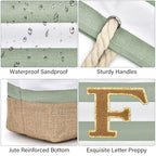 Beach Bag Initial Beach Tote with Makeup Bag for Travel (Light Green / F)
