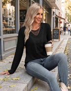 Womens Tops Boho Long Sleeve Shirts Fall Outfits Fashion Clothing Black XL (X-Large / Black)