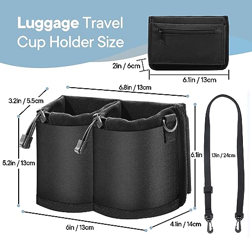 Extra Luggage Cup Holder Free Hand Drink Caddy for Suitcases to Travel and Business Trip (Extra Black with Straps)