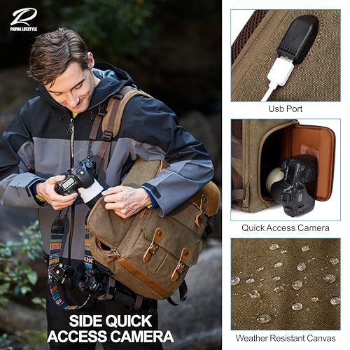 Khaki Professional Camera Backpack (Khaki / Crazy Horse Art Cowhide Flap)
