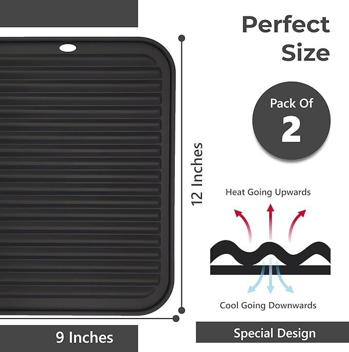 Larger Heat Resistant Mat for Hair Tool, Hot Iron Holster, 12" X 9" Silicone Heat Pad for Curling Iron, Flat Iron and Hair Tool Organizer, Curling Iron Holder, Travel Hot Tools Mat (Black)
