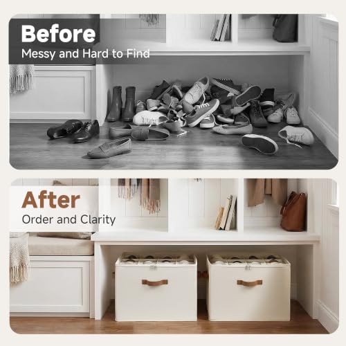 16 Pair Shoe Organizer for Closet (Beige / Medium)