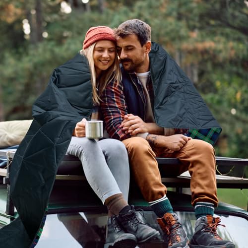 Large Waterproof Outdoor Blanket Thick Fleece 80" x 58" (Green Check)
