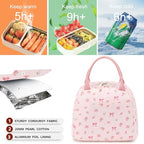 Lunch Bag for Women Men Cute Corduroy Lunch Tote Bags Reusable Insulated Lunch Box Large Capacity Reusable Insulated Cooler for Work Picnic or Travel (Bow Floral 212-Pink / 10L)