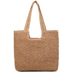 Straw Beach Bags for Women Straw Woven Beach Tote Bag Casual Boho Large Shoulder Handbags Purse for Vacation Holiday Picnic (E Khaki)
