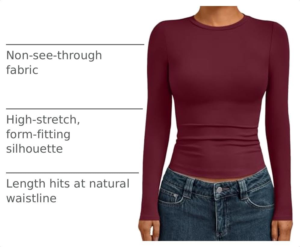 Womens Long Sleeve Shirts Basic Compression Tops Burgundy XS (X-Small / Burgundy)
