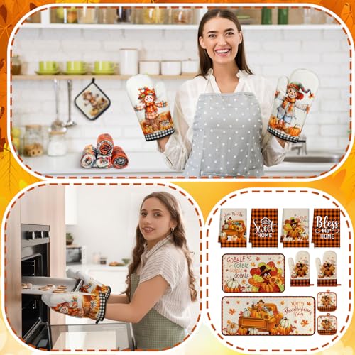 10 Pcs Fall Thanksgiving Pumpkin Kitchen Decor Set Scarecrow (Orange / Scarecrow)