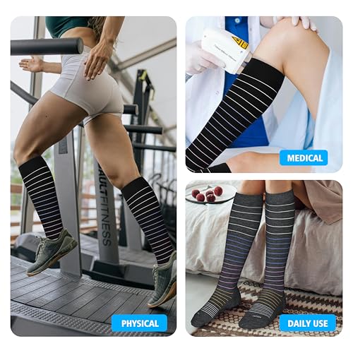 Cotton Compression Socks for Women&Men 20 (2 Pairs-striped / Small-Medium)