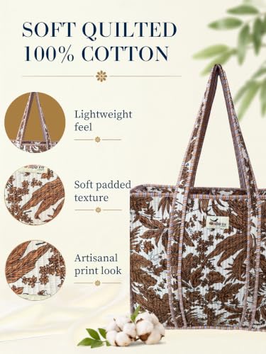100% Cotton Quilted Tote Bag For Women (Desert Leaves)