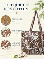 100% Cotton Quilted Tote Bag For Women (Desert Leaves)