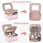 Double Layer Travel Makeup Bag Women (Pink.)
