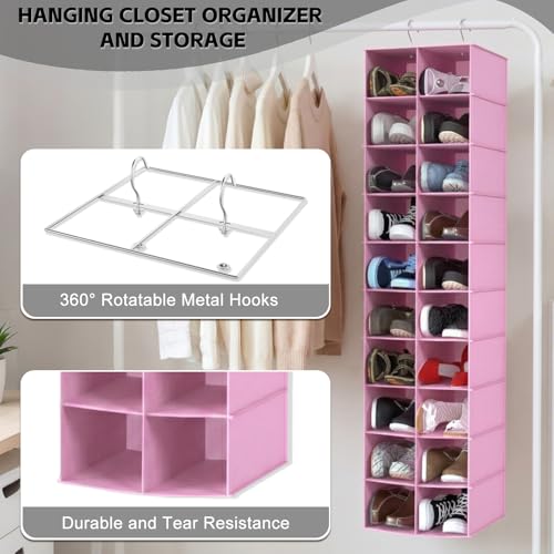 20 Section Hanging Shoe Organizer for Closet (Pink / 20 Sections)