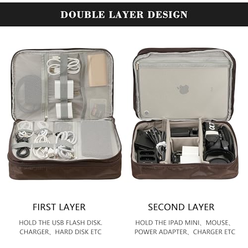 Electronics Accessories Organizer Bag (Classic-two Layers-brown)