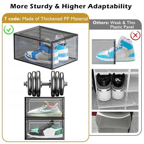 Sturdy Clear Shoe Organizer with Magnetic Door (Black / 6 pcs)