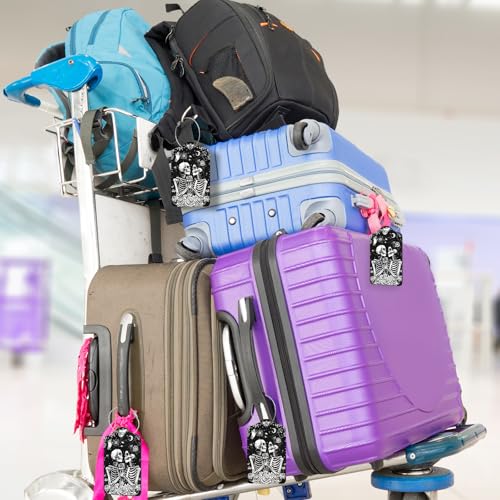 2Pack Luggage Tags for Suitcases (Skeletons and Flowers)