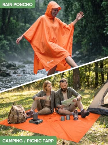 Hooded Rain Poncho for Adults (Orange-basic)