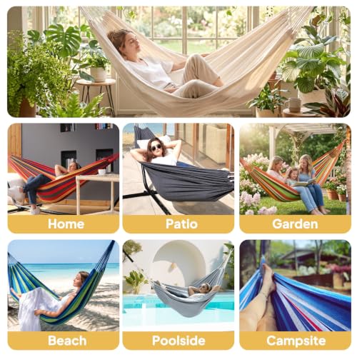 Cotton Camping Hammock Portable with Tree Straps Holds 660lbs (Red)