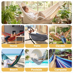 Cotton Camping Hammock Portable with Tree Straps Holds 660lbs (Red)