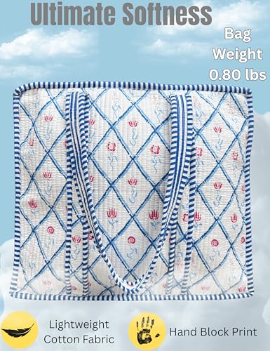 100% Cotton Quilted Tote Bag For Women (Icewind Botton Red Print)